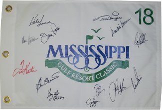 Mississippi Gulf Resort Classic Autographed 2010 19x13 Pin Flag 13 sigs-Ben Crenshaw/Bernhard Langer/Craig Stadler/Hale Irwin-Beckett-Powers Sports Memorabilia