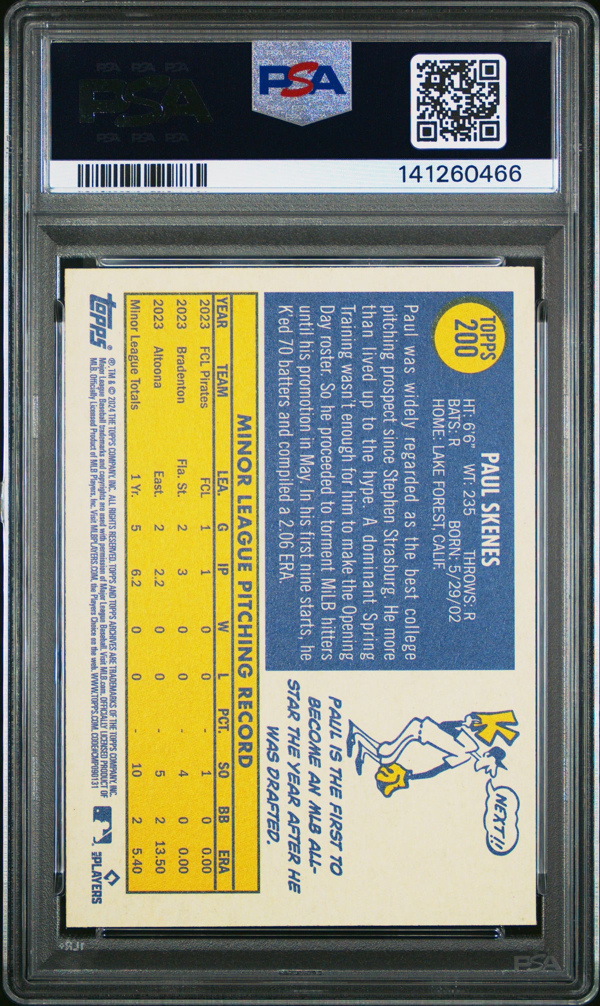 Paul Skenes 2024 Topps Archives Pittsburgh Pirates Baseball Rookie Card #200 Graded PSA 10 Cert #141260466-Powers Sports Memorabilia