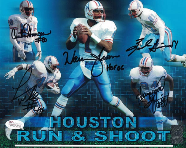 Houston Oilers Run 'n Shoot Signed 8x10 Photo 5 sigs – JSA Authenticated-Powers Sports Memorabilia
