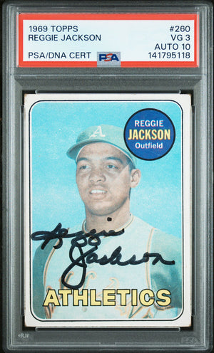 Reggie Jackson 1969 Topps Signed Baseball Rookie Card #260 Graded PSA 3 Auto 10 Cert #141795118-Powers Sports Memorabilia