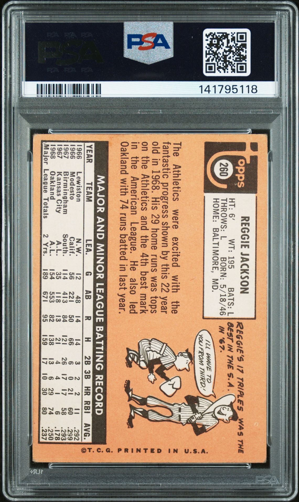 Reggie Jackson 1969 Topps Signed Baseball Rookie Card #260 Graded PSA 3 Auto 10 Cert #141795118-Powers Sports Memorabilia