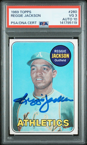 Reggie Jackson 1969 Topps Signed Baseball Rookie Card #260 Graded PSA 3 Auto 10 Cert #141795119-Powers Sports Memorabilia