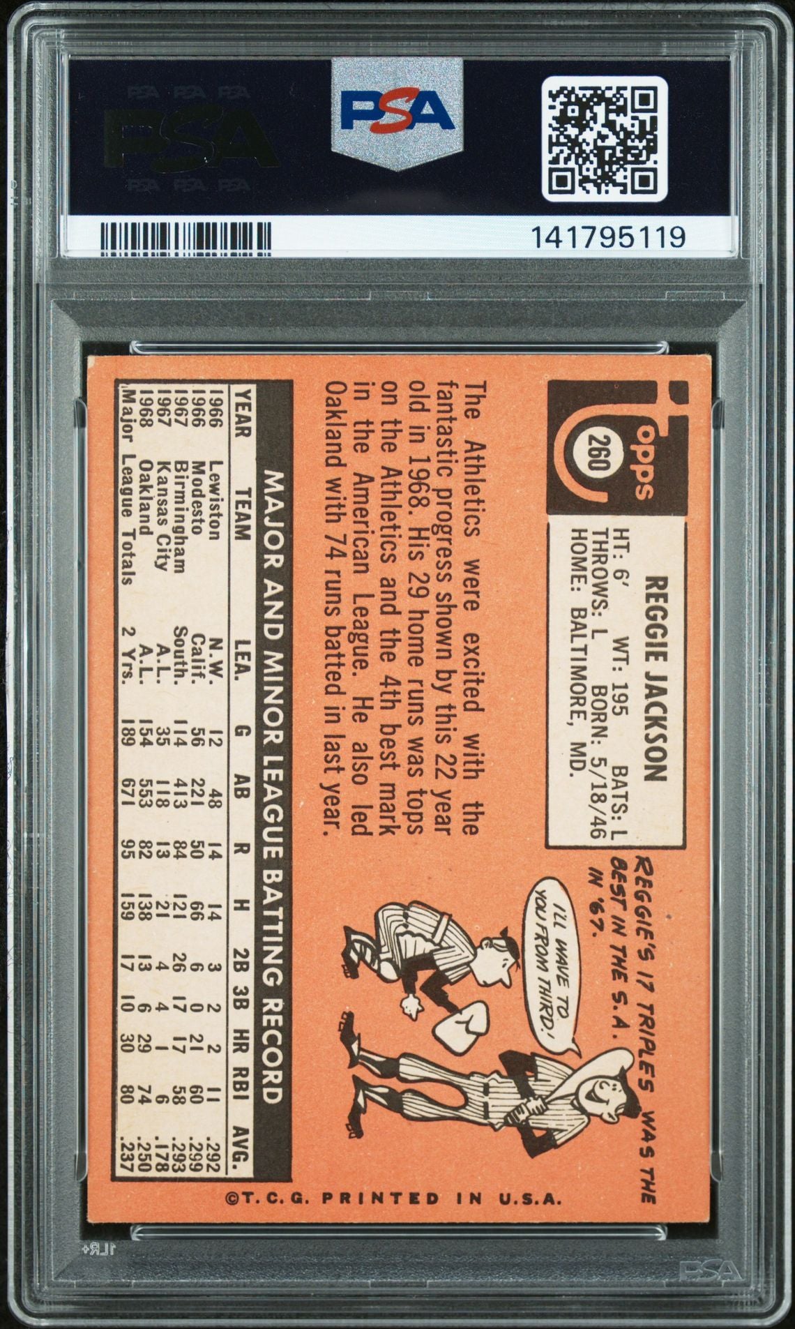Reggie Jackson 1969 Topps Signed Baseball Rookie Card #260 Graded PSA 3 Auto 10 Cert #141795119-Powers Sports Memorabilia