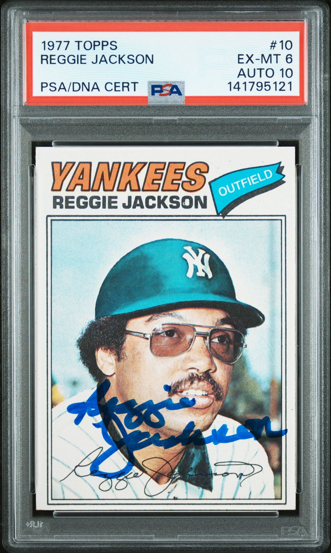 Reggie Jackson 1977 Topps Signed Baseball Card #10 Graded PSA 6 Auto 10 Cert #141795121-Powers Sports Memorabilia