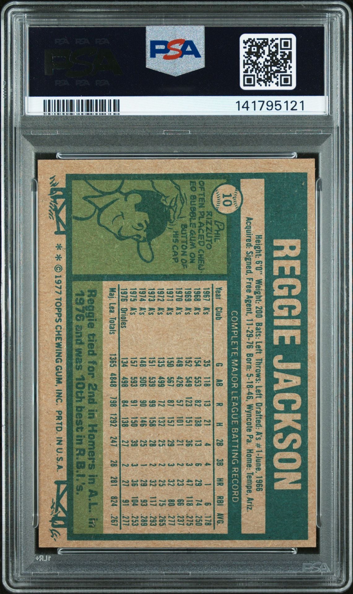 Reggie Jackson 1977 Topps Signed Baseball Card #10 Graded PSA 6 Auto 10 Cert #141795121-Powers Sports Memorabilia