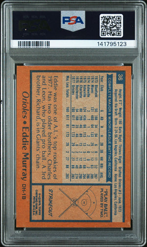 Eddie Murray 1978 Topps Signed Baseball Rookie Card #36 Graded PSA 4 Auto 10 Cert #141795123-Powers Sports Memorabilia