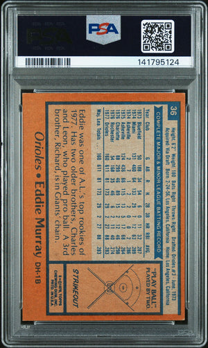 Eddie Murray 1978 Topps Signed Baseball Rookie Card #36 Graded PSA 6 Auto 10 Cert #141795124-Powers Sports Memorabilia