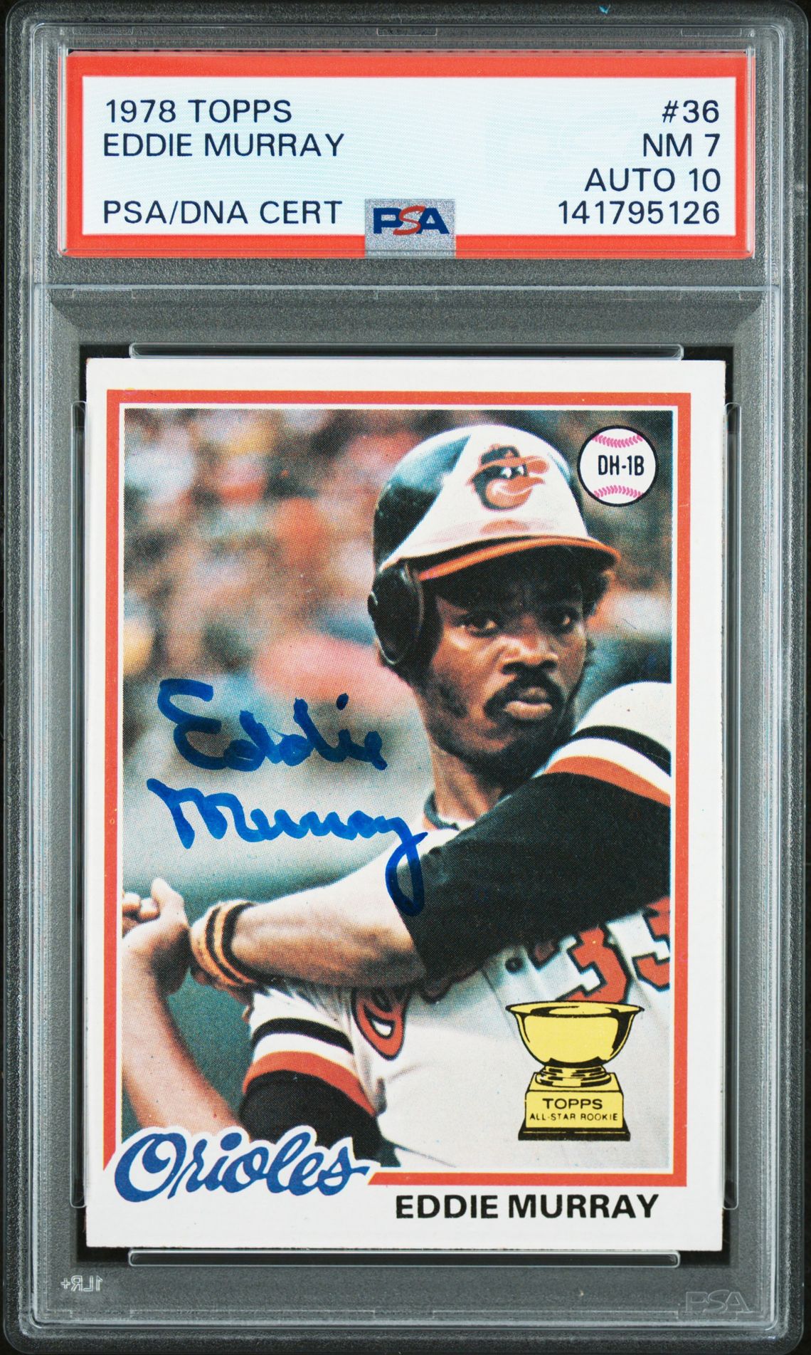 Eddie Murray 1978 Topps Signed Baseball Rookie Card #36 Graded PSA 7 Auto 10 Cert #141795126-Powers Sports Memorabilia