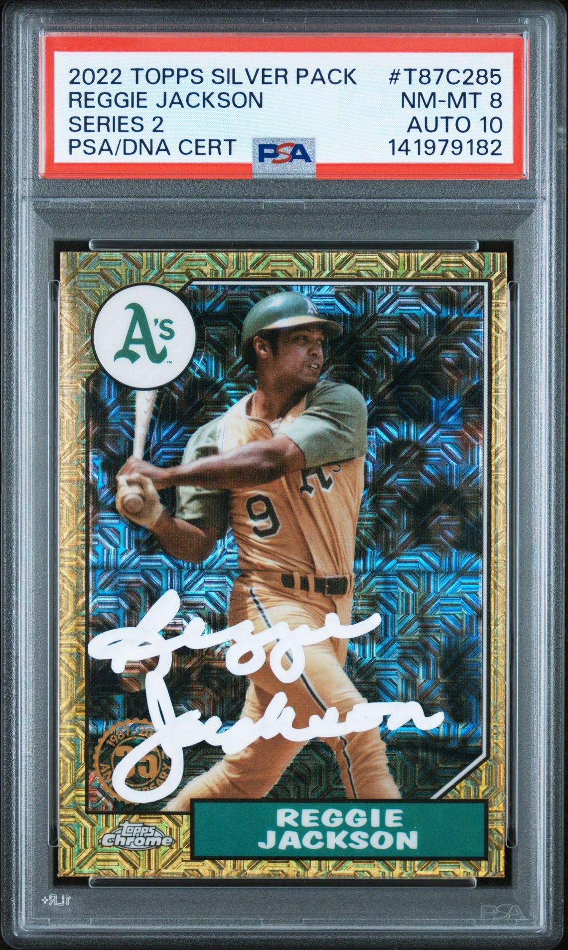 Reggie Jackson 2022 Topps Silver Pack Series 2 Signed Baseball Card #T87C285 Graded PSA 8 Auto 10 Cert #141979182-Powers Sports Memorabilia