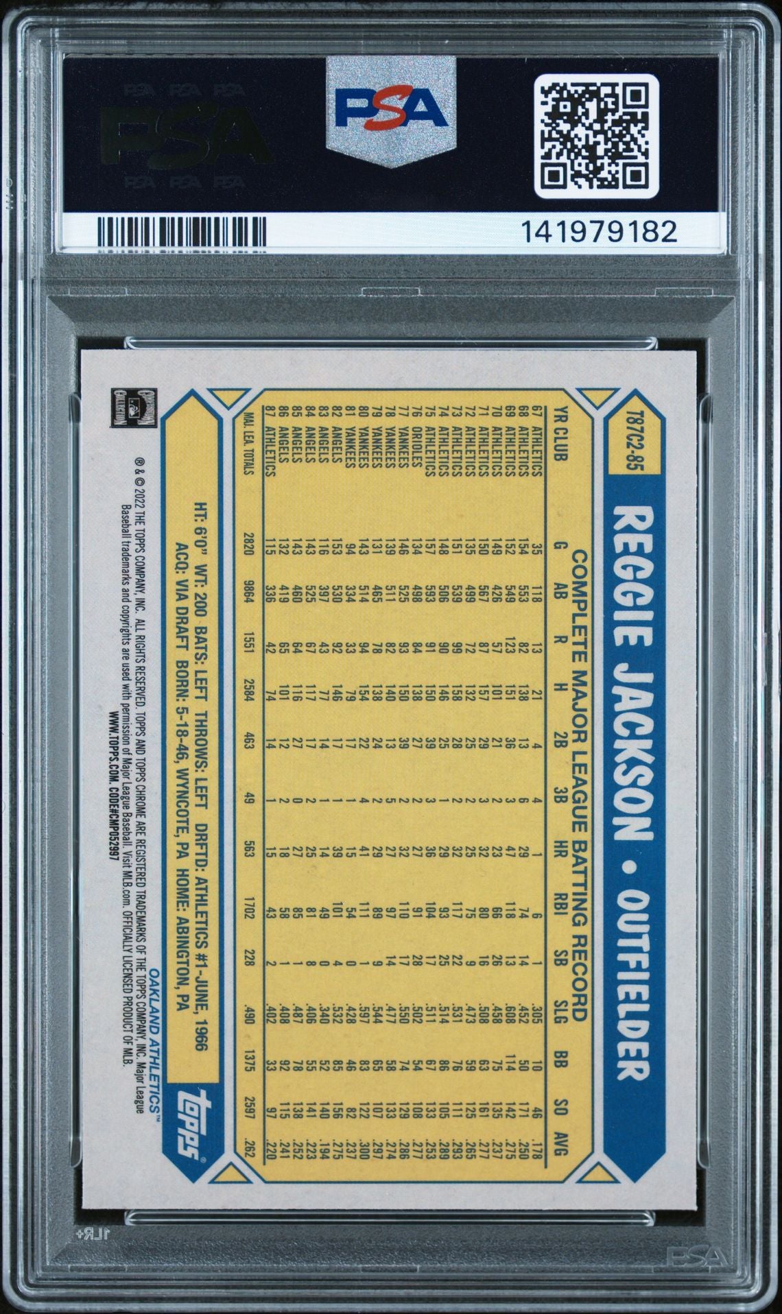 Reggie Jackson 2022 Topps Silver Pack Series 2 Signed Baseball Card #T87C285 Graded PSA 8 Auto 10 Cert #141979182-Powers Sports Memorabilia