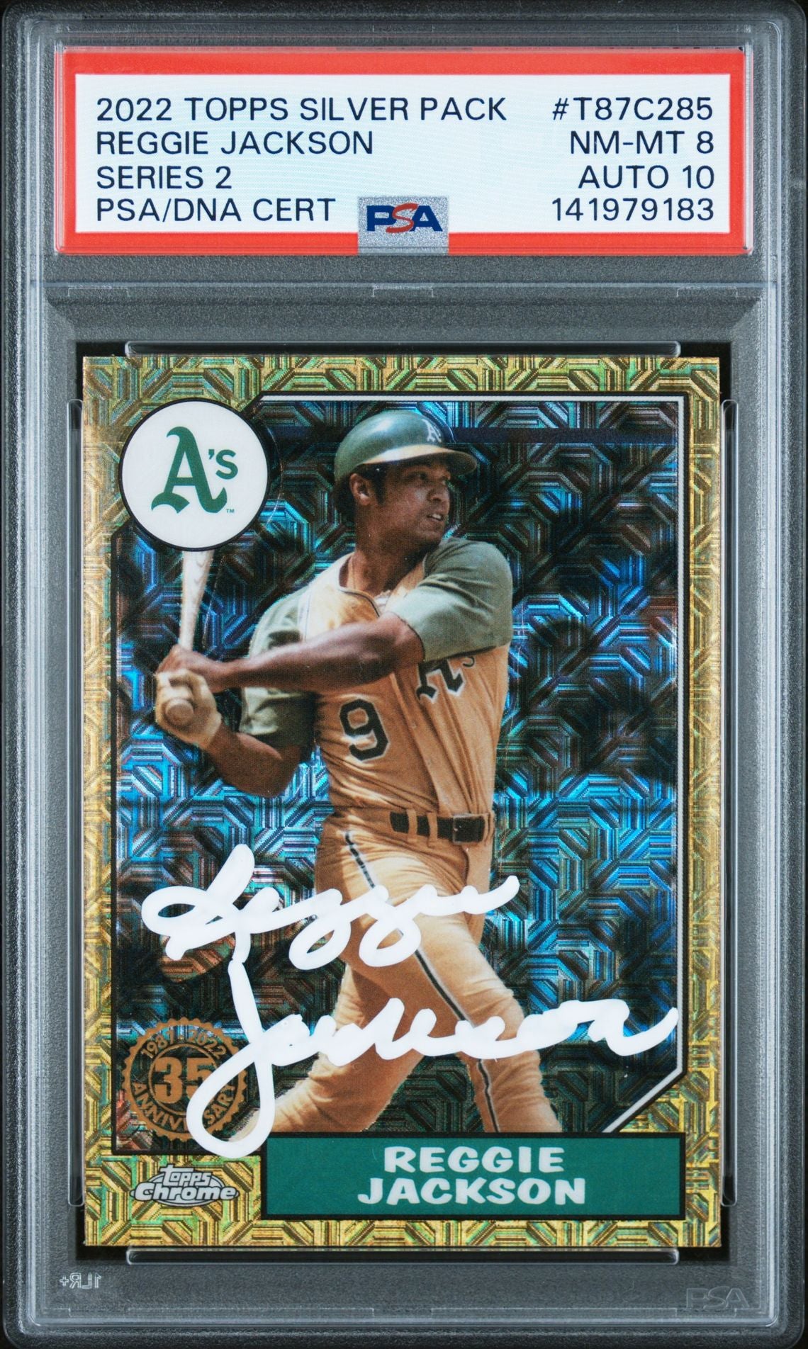 Reggie Jackson 2022 Topps Silver Pack Series 2 Signed Baseball Card #T87C285 Graded PSA 8 Auto 10 Cert #141979183-Powers Sports Memorabilia