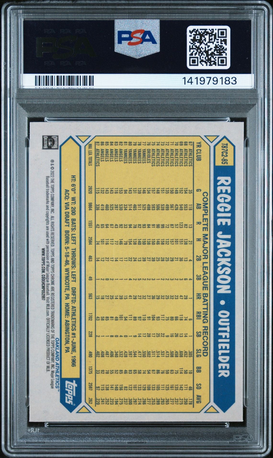 Reggie Jackson 2022 Topps Silver Pack Series 2 Signed Baseball Card #T87C285 Graded PSA 8 Auto 10 Cert #141979183-Powers Sports Memorabilia