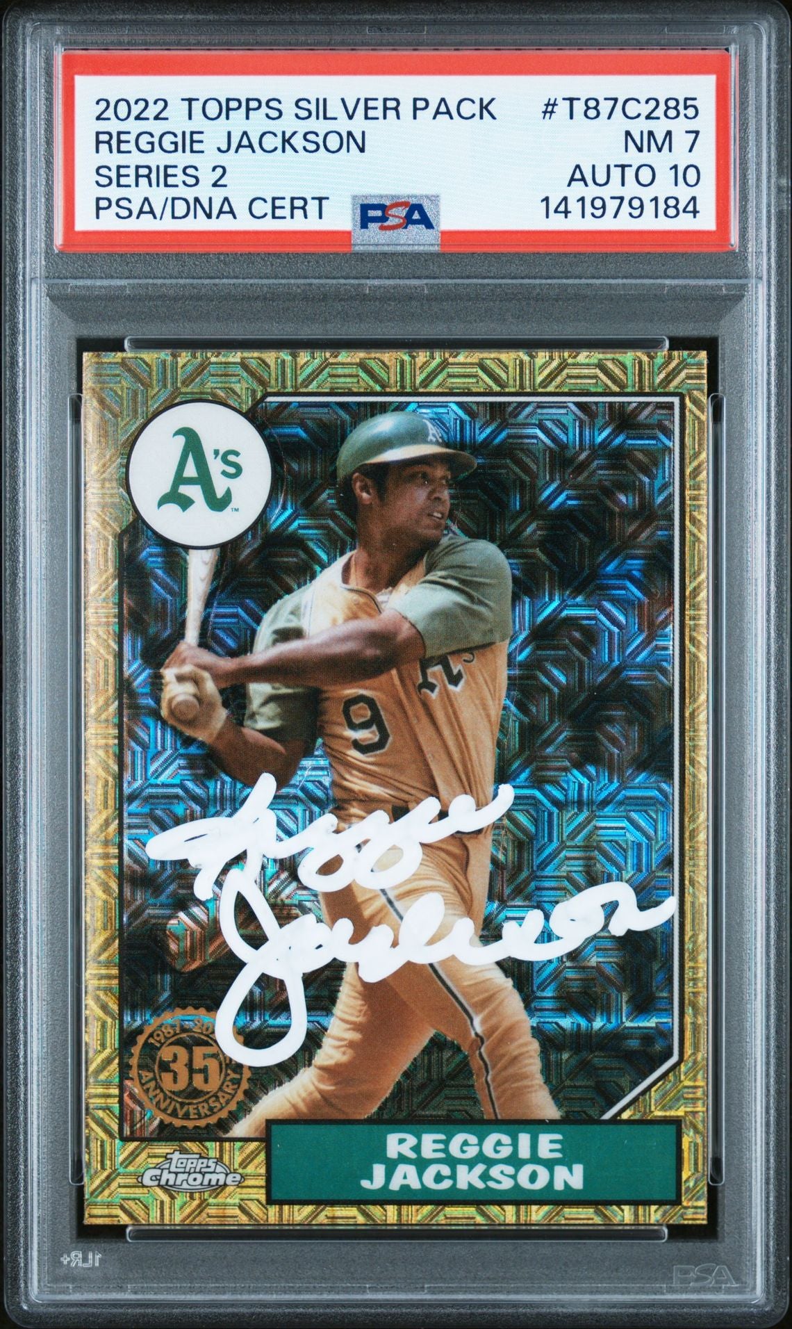 Reggie Jackson 2022 Topps Silver Pack Series 2 Signed Baseball Card #T87C285 Graded PSA 7 Auto 10 Cert #141979184-Powers Sports Memorabilia