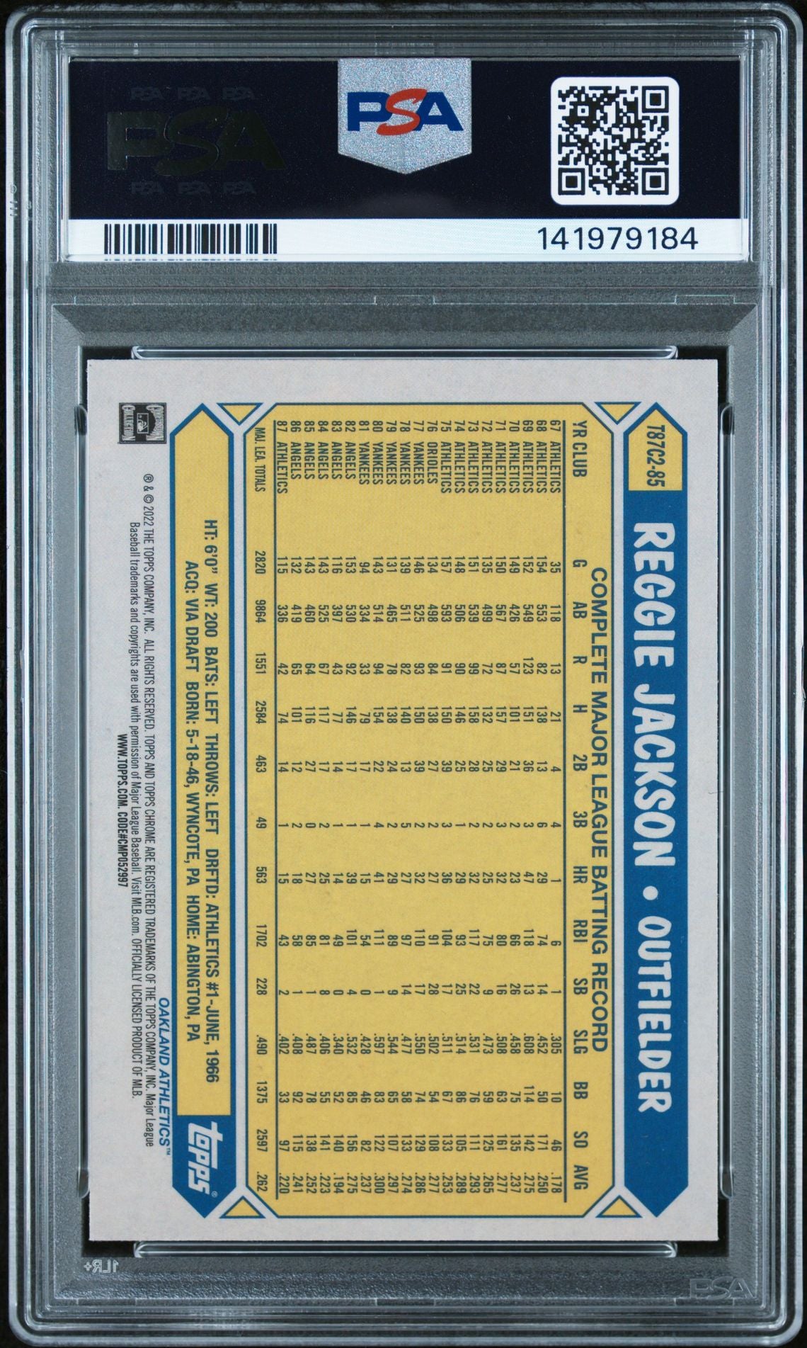 Reggie Jackson 2022 Topps Silver Pack Series 2 Signed Baseball Card #T87C285 Graded PSA 7 Auto 10 Cert #141979184-Powers Sports Memorabilia