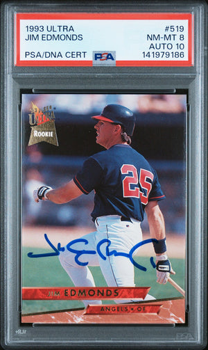 Jim Edmonds 1993 Fleer Ultra Signed Baseball Rookie Card #519 Graded PSA 8 Auto 10 Cert #141979186-Powers Sports Memorabilia