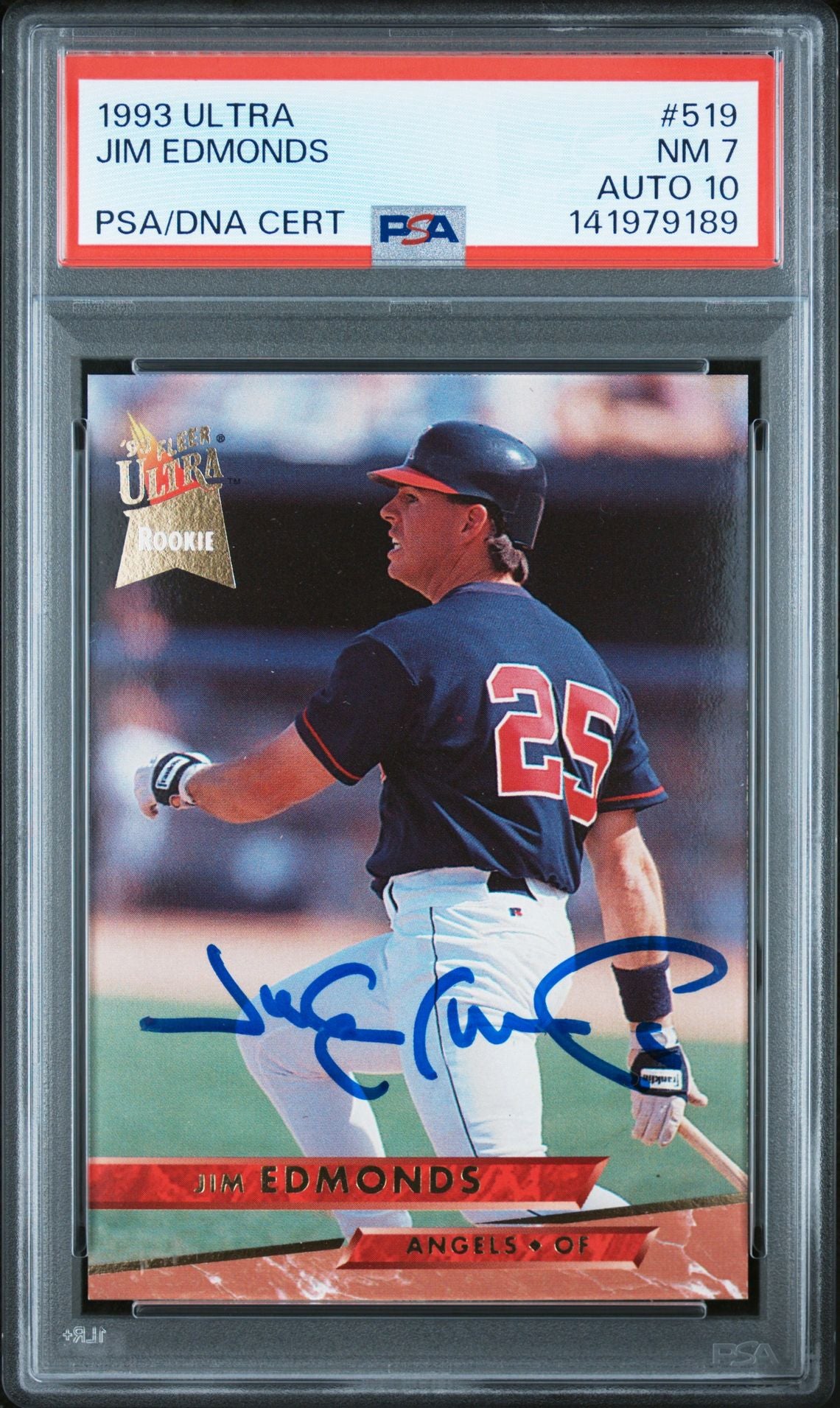 Jim Edmonds 1993 Fleer Ultra Signed Baseball Rookie Card #519 Graded PSA 7 Auto 10 Cert #141979189-Powers Sports Memorabilia