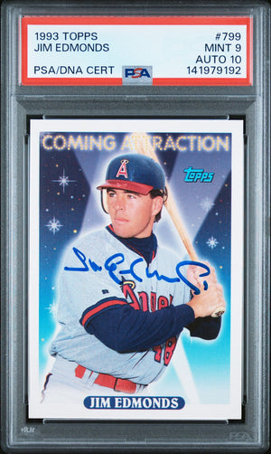 Jim Edmonds 1993 Topps Signed Baseball Rookie Card #799 Graded PSA 9 Auto 10 Cert #141979192-Powers Sports Memorabilia