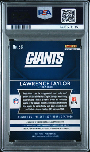 Lawrence Taylor 2015 Panini Prizm Blue Signed Football Card #56 Graded PSA 8 Auto 9 Cert #141979195-Powers Sports Memorabilia