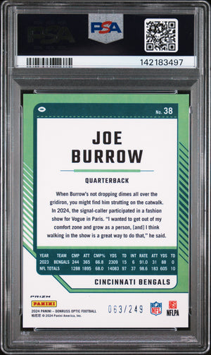 Joe Burrow 2024 Donruss Optic Orange Card #38 PSA 10 63/249