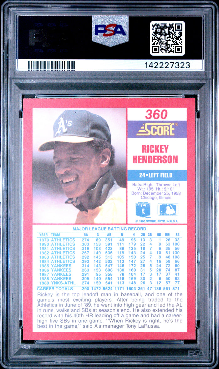 Rickey Henderson 1990 Score Athletics Card #360 PSA 10