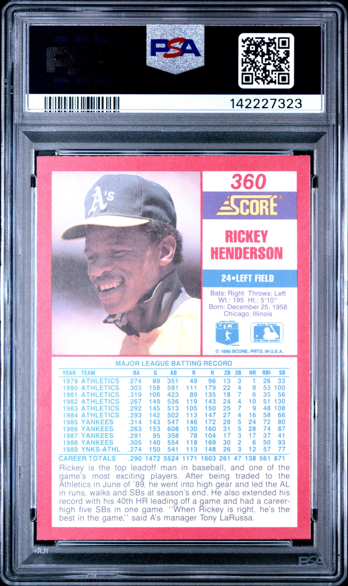 Rickey Henderson 1990 Score Athletics Card #360 PSA 10