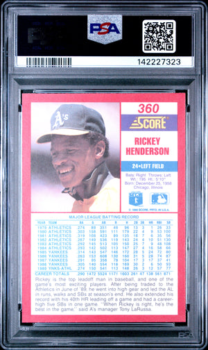 Rickey Henderson 1990 Score Athletics Card #360 PSA 10
