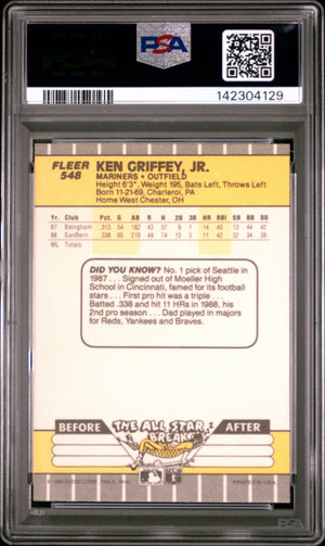 Ken Griffey Jr. 1989 Fleer Seattle Mariners Baseball RC Rookie Card #548 Graded PSA 9 Cert #142304129-Powers Sports Memorabilia
