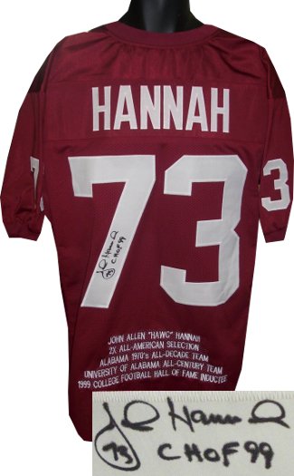 John Hannah Autographed Crimson TB Custom Stitched Football Jersey CHOF 99 w/ Embroidered Stats XL- JSA Hologram-Powers Sports Memorabilia
