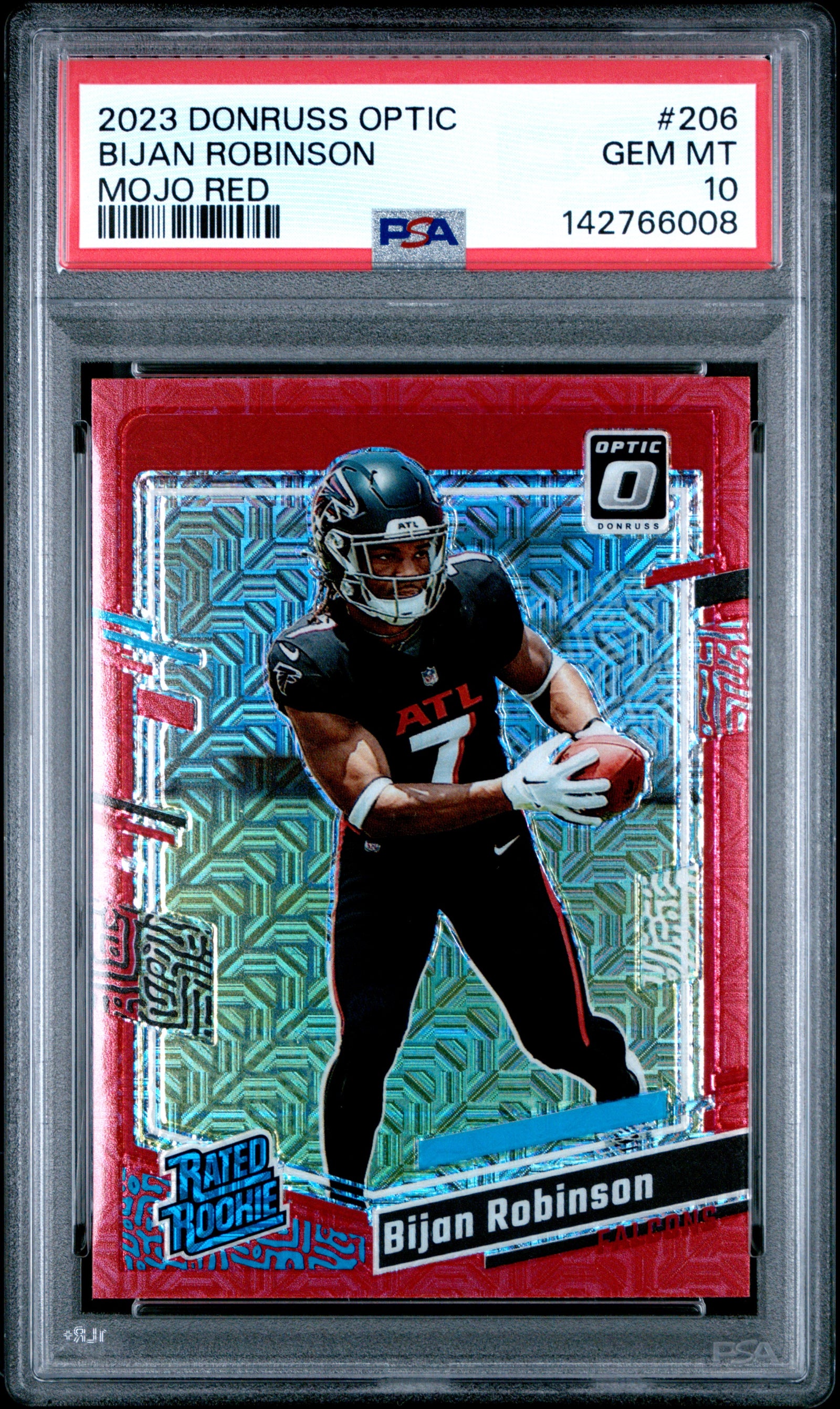 Bijan Robinson 2023 Panini Donruss Optic Mojo Red Rookie Card #206 PSA 10-Powers Sports Memorabilia