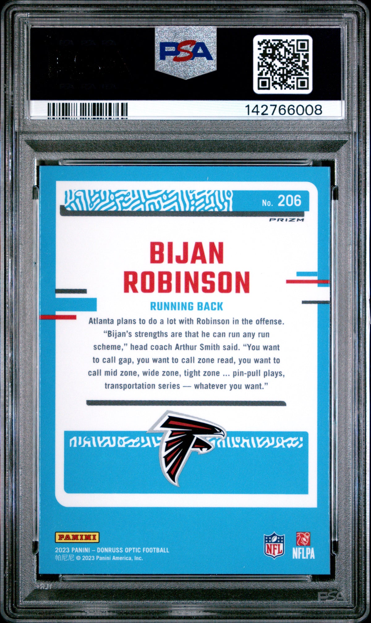 Bijan Robinson 2023 Panini Donruss Optic Mojo Red Rookie Card #206 PSA 10-Powers Sports Memorabilia