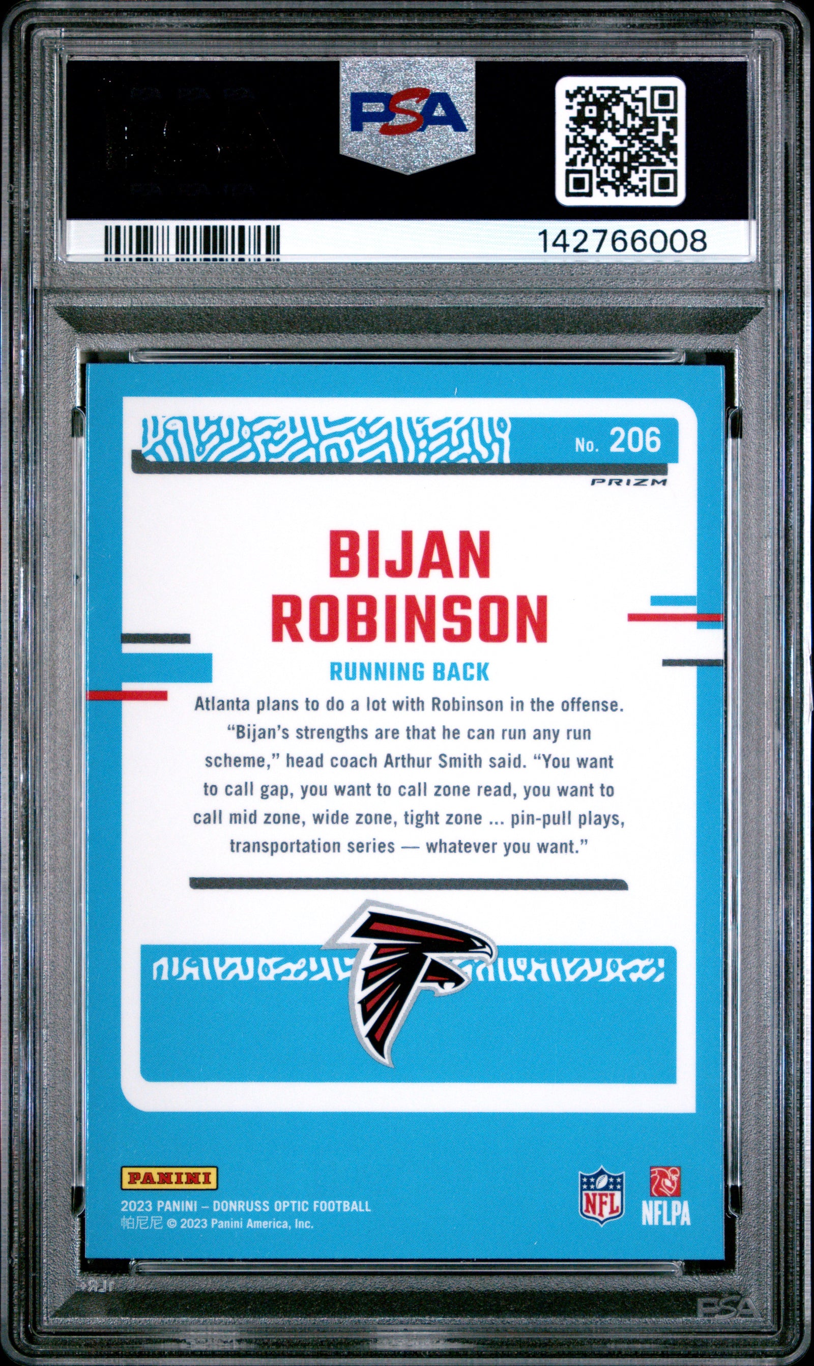Bijan Robinson 2023 Panini Donruss Optic Mojo Red Rookie Card #206 PSA 10-Powers Sports Memorabilia