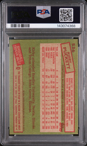 Kirby Puckett 1985 Topps Minnesota Twins Baseball RC Rookie Card #536 Graded PSA 9 Cert #143074368-Powers Sports Memorabilia