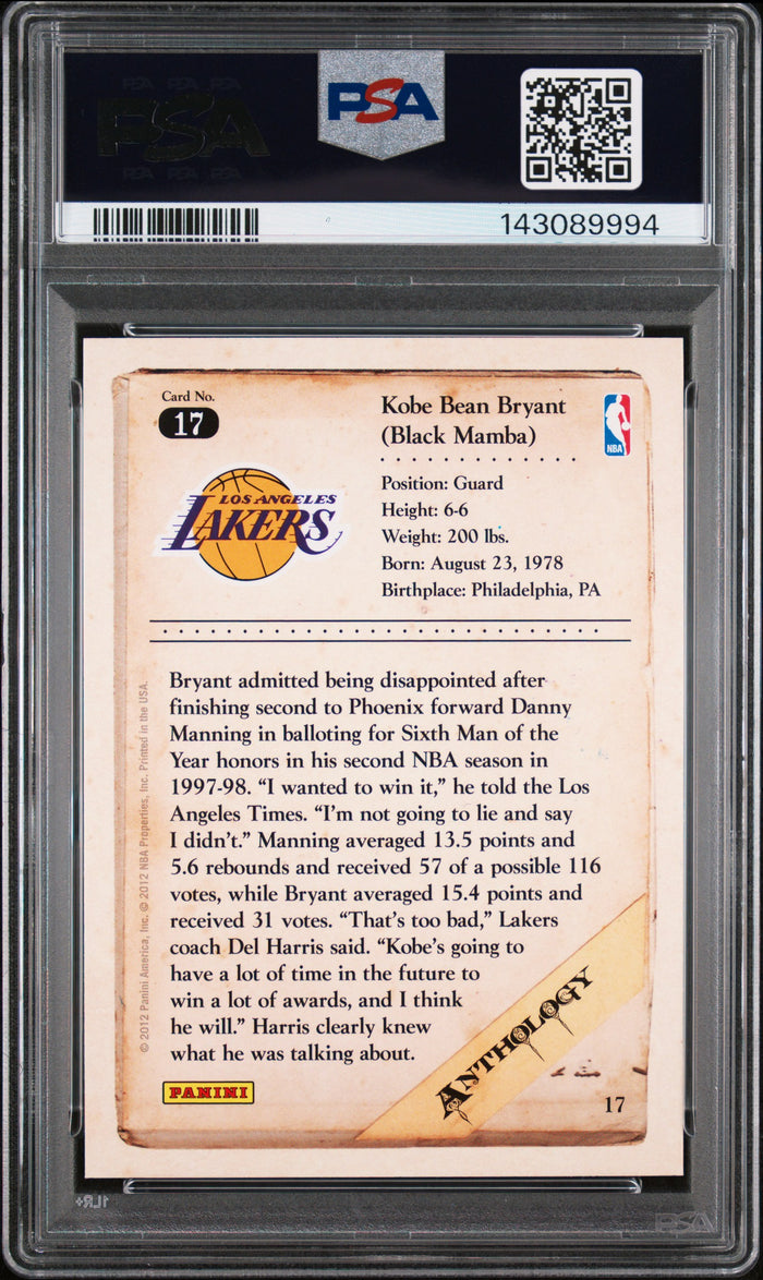 Kobe Bryant 2012 Panini Kobe Anthology Lakers Card #17 PSA 9-Powers Sports Memorabilia