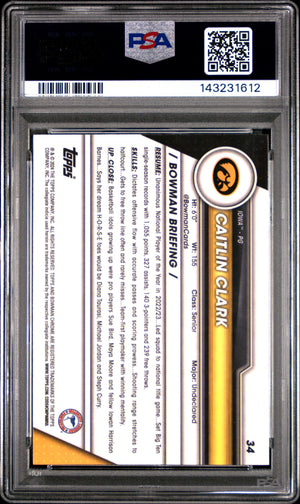 Caitlin Clark 2023 Bowman U Chrome Pink Refractor Iowa Hawkeyes Basketball Rookie Card #34 Graded PSA 10 Cert #143231612-Powers Sports Memorabilia