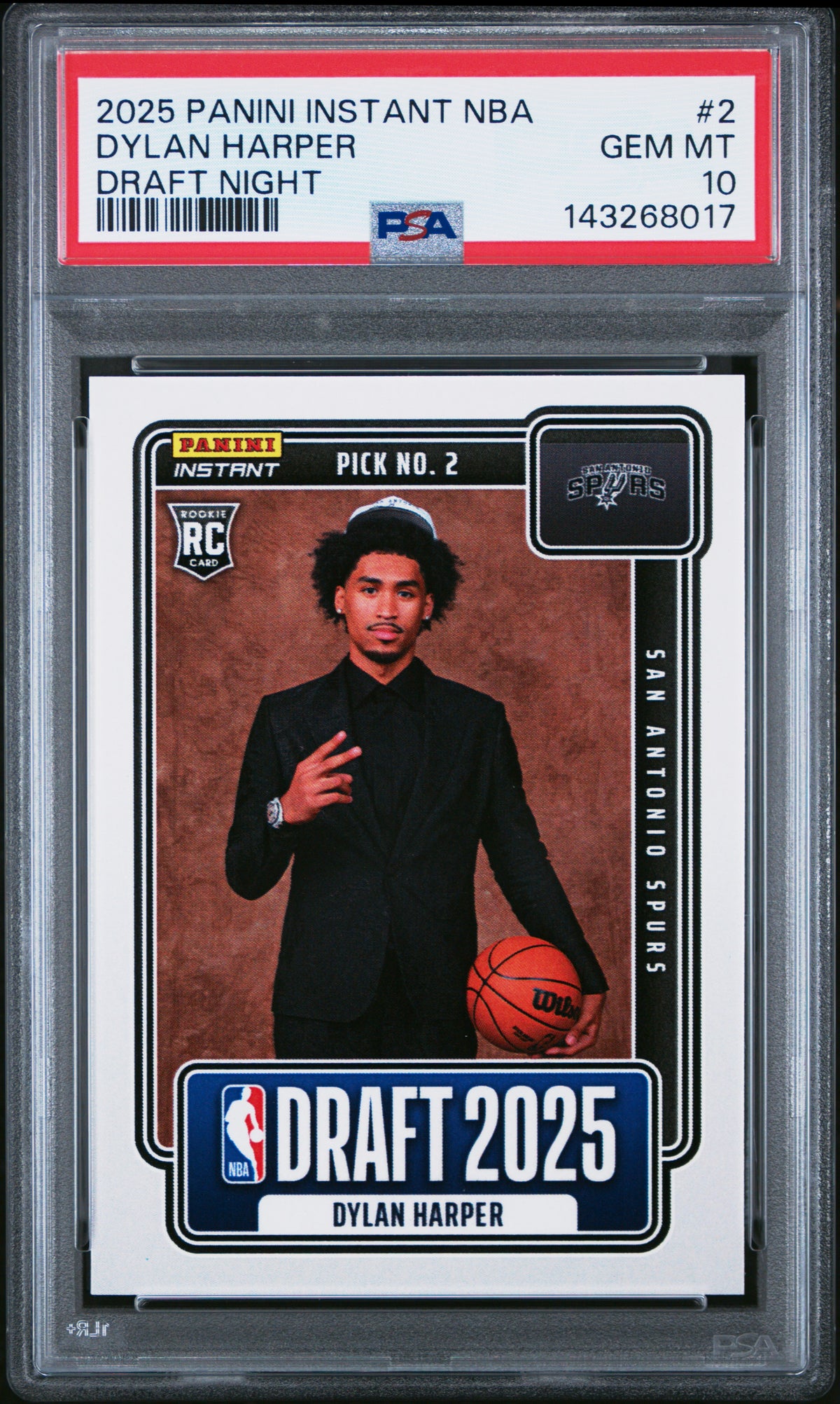 Dylan Harper 2025 Panini Instant NBA Draft Night San Antonio Spurs Basketball RC Rookie Card #2 Graded PSA 10 Cert #143268017-Powers Sports Memorabilia