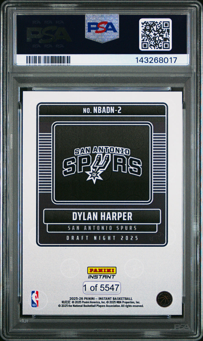 Dylan Harper 2025 Panini Instant NBA Draft Night San Antonio Spurs Basketball RC Rookie Card #2 Graded PSA 10 Cert #143268017-Powers Sports Memorabilia