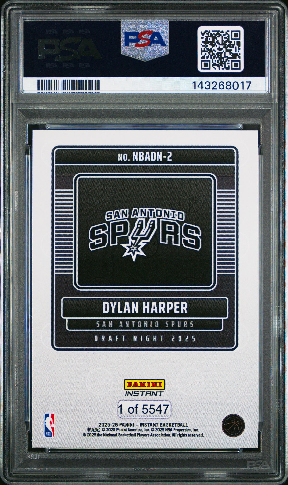 Dylan Harper 2025 Panini Instant NBA Draft Night San Antonio Spurs Basketball RC Rookie Card #2 Graded PSA 10 Cert #143268017-Powers Sports Memorabilia