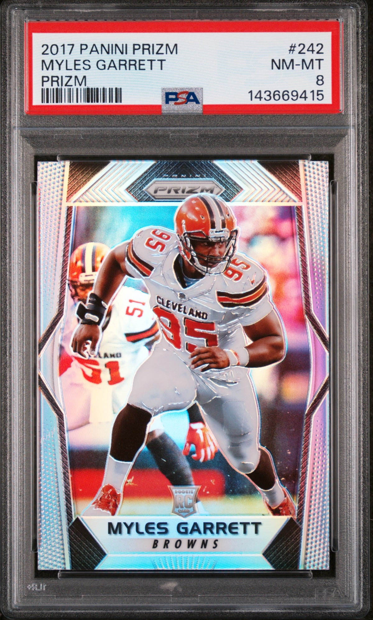 Myles Garrett 2017 Panini Prizm Football Rookie Card #242 Prizm Graded PSA 8 Cert #143669415-Powers Sports Memorabilia