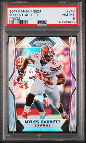 Myles Garrett 2017 Panini Prizm Football Rookie Card #242 Prizm Graded PSA 8 Cert #143669415-Powers Sports Memorabilia