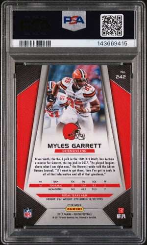 Myles Garrett 2017 Panini Prizm Football Rookie Card #242 Prizm Graded PSA 8 Cert #143669415-Powers Sports Memorabilia