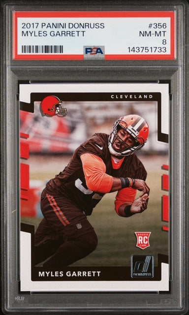 Myles Garrett 2017 Panini Donruss Cleveland Browns Football RC Rookie Card #356 Graded PSA 8 Cert #143751733