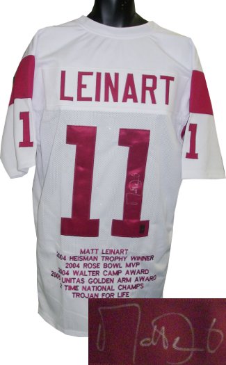 Matt Leinart Autographed White Custom Stitched Football Jersey w/ Embroidered Stats- Leinart Hologram-Powers Sports Memorabilia