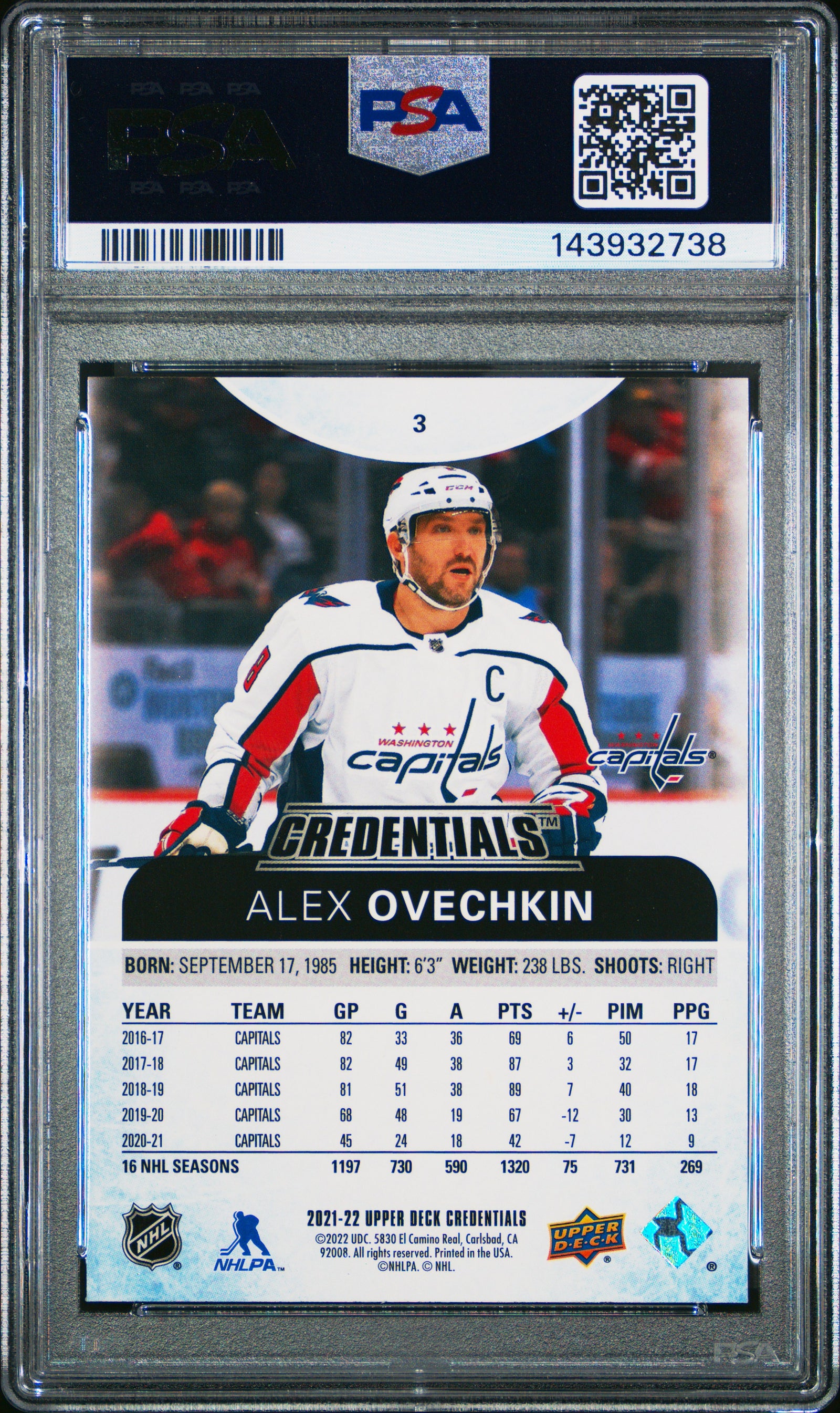 Alex Ovechkin 2021 Credentials Capitals Card #3 PSA 10-Powers Sports Memorabilia