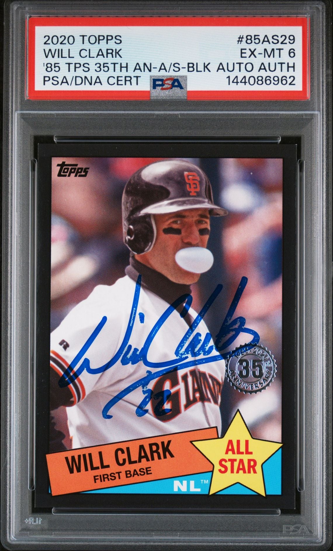 Will Clark 2020 Topps All Star Black San Francisco Giants Signed Baseball Card #85AS29 Authentic Auto Graded PSA 6 Cert #144086962 104/299-Powers Sports Memorabilia