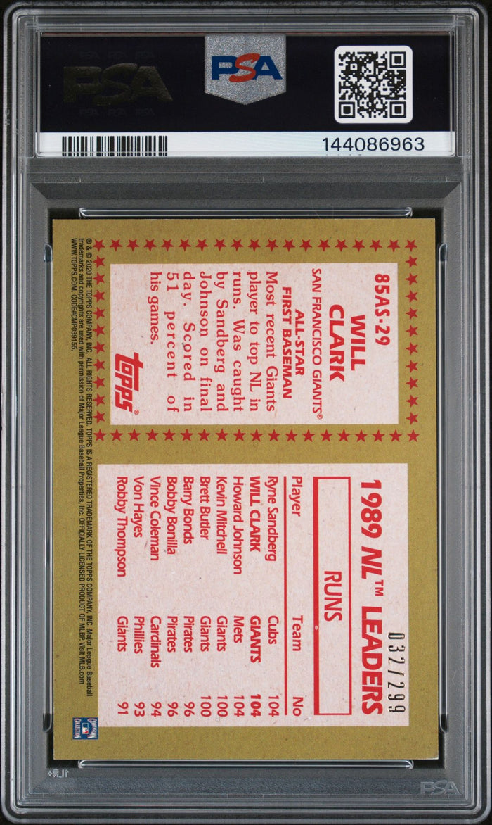 Will Clark 2020 Topps All Star Black San Francisco Giants Signed Baseball Card #85AS29 Authentic Auto Graded PSA 7 Cert #144086963 32/299-Powers Sports Memorabilia