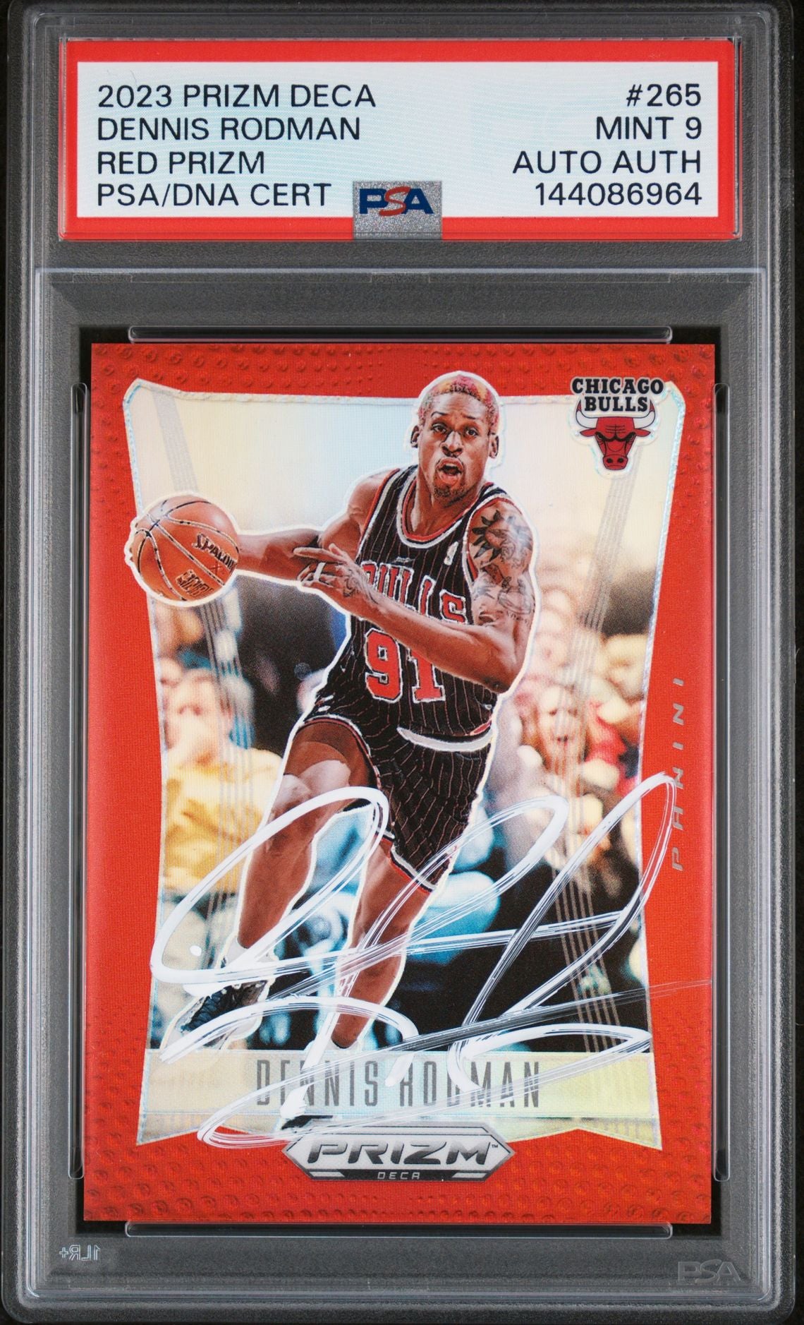 Dennis Rodman 2023 Panini Prizm Deca Red Chicago Bulls Signed Basketball Card #265 Authentic Auto Graded PSA 9 Cert #144086964 44/199-Powers Sports Memorabilia