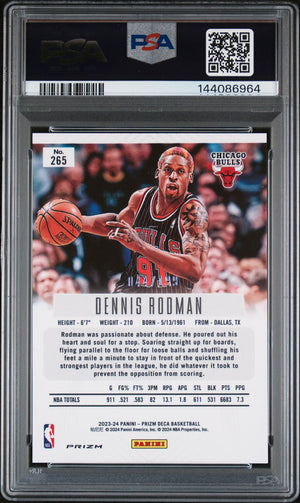 Dennis Rodman 2023 Panini Prizm Deca Red Chicago Bulls Signed Basketball Card #265 Authentic Auto Graded PSA 9 Cert #144086964 44/199-Powers Sports Memorabilia
