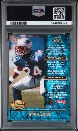 Ty Law 1995 Bowman's Best Blue New England Patriots Signed Football RC Rookie Card #23 Authentic Auto Graded PSA 9 Cert #144086974-Powers Sports Memorabilia