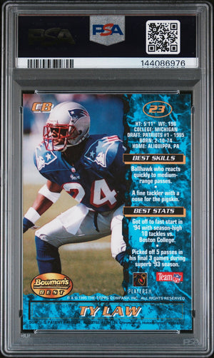 Ty Law 1995 Bowman's Best Blue New England Patriots Signed Football RC Rookie Card #23 Authentic Auto Graded PSA 8 Cert #144086976-Powers Sports Memorabilia