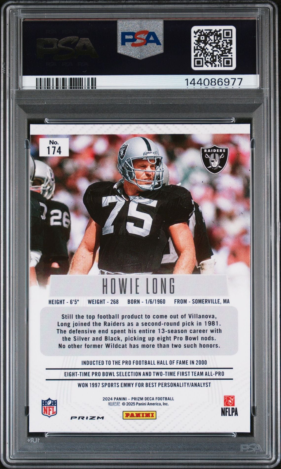 Howie Long 2024 Panini Prizm Deca Silver Oakland Raiders Signed Football Card #174 Authentic Auto Graded PSA 9 Cert #144086977-Powers Sports Memorabilia